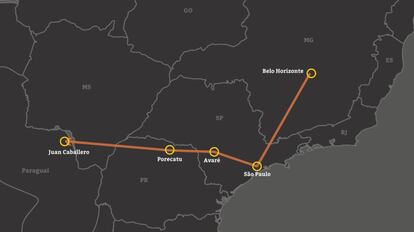 Rota do helicóptero para o Paraguai