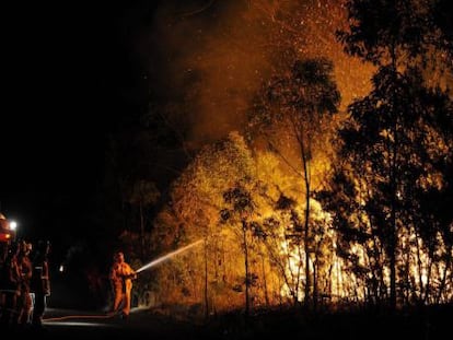 Un equipo de bomberos trata de extinguir un incencio en Springwood, al oeste de Sidney (Australia), en 2013.