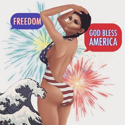 Kim Kardashian ha aprovechado la fiesta del 4 de julio para hacer promoción de los emoticonos que ha lanzado con motivos del Día de la Independencia de Estados Unidos.