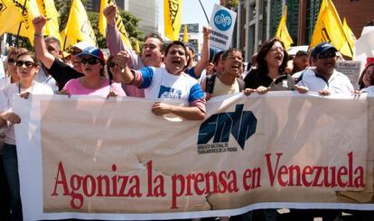 Protesta de periodistas en Caracas el 11 de febrero.