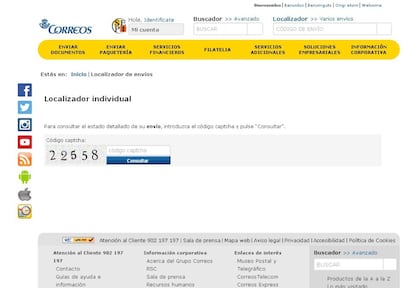 Al pinchar el link que contiene el 'email, se abre una página clonada que emula ser una página oficial de Correos. La imitación cuenta incluso con un código 'captcha' (clave para identificar que el usuario es una persona y no un ordenador) para transmitir una sensación de seguridad antes de descargar el archivo que detalla los datos del supuesto paquete postal enviado al usuario.