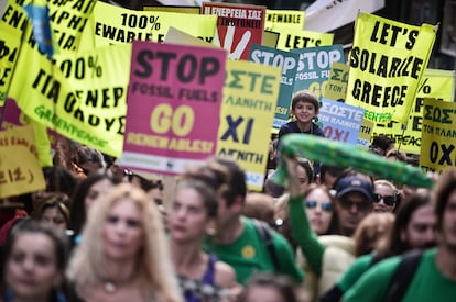 Protesta en contra del cambio climático en Atenas (Grecia).