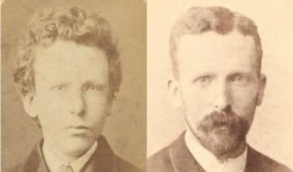 Imágenes de Theo van Gogh a los 15 años (hasta ahora atribuida a Vicent) y a los 32.