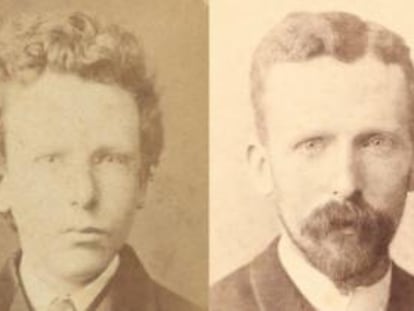 Imágenes de Theo van Gogh a los 15 años (hasta ahora atribuida a Vicent) y a los 32.