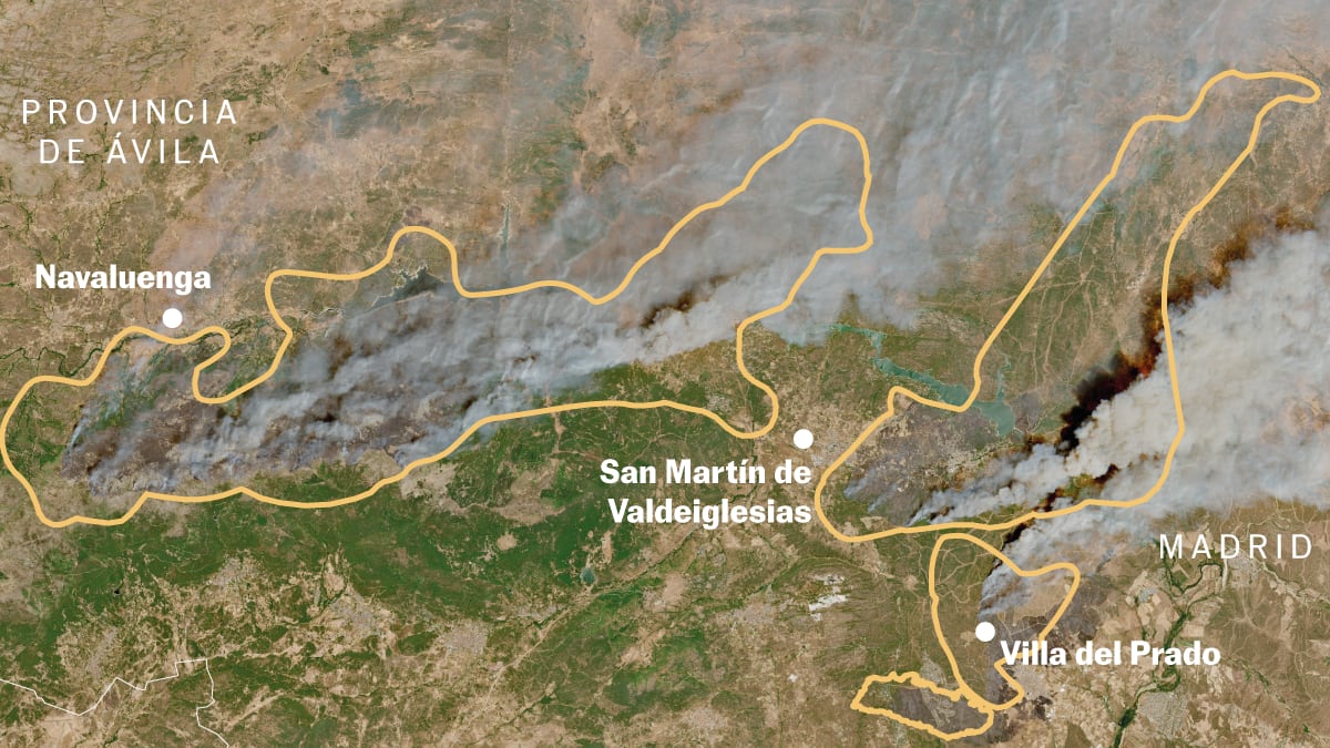 Mapas | Lo que muestran los datos e imágenes de satélite de los incendios de Ávila y Madrid