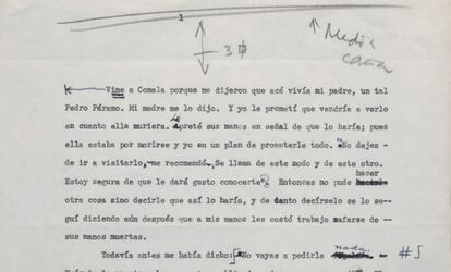 Original escrito a máquina de 'Pedro Páramo'.