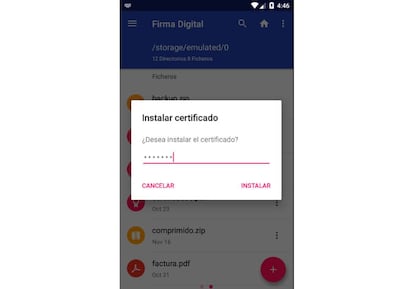 Hay que instalar el certificado en el móvil para poder firmar desde él