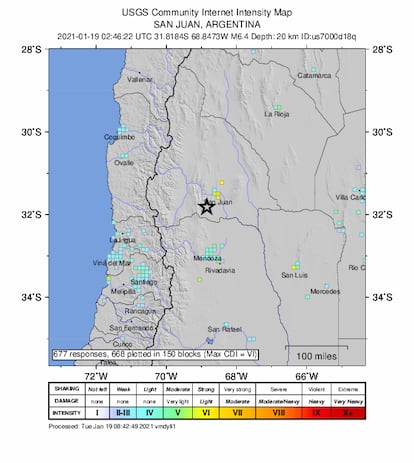 O registro do sismo na Argentina.