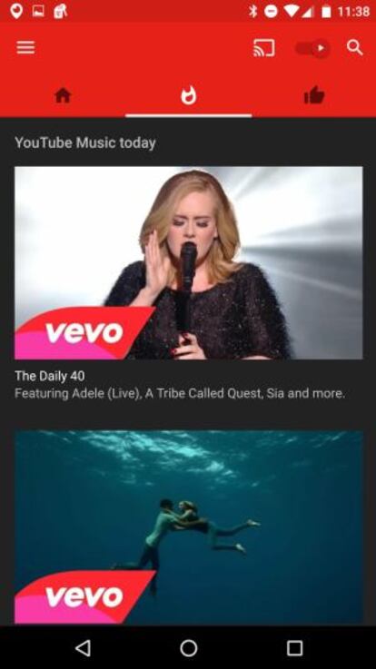YouTube Music en un móvil Android.