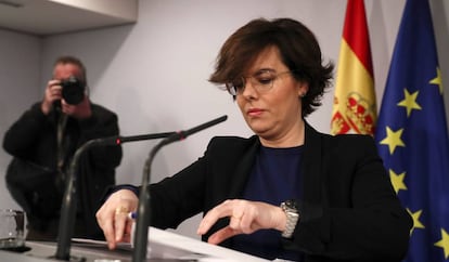 La vicepresidenta del Gobierno, Soraya Sáenz de Santamaría, comparece ante los medios el pasado 25 de enero, en Madrid.