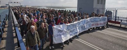 Cabeza de la manifestación de trabajadores de los tres astilleros de Navantia.