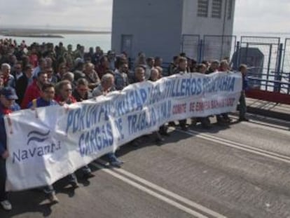 Cabeza de la manifestación de trabajadores de los tres astilleros de Navantia.