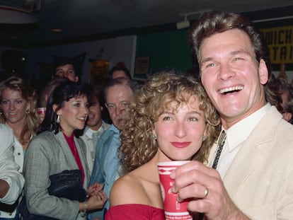 Jennifer Grey and her co-star Patrick Swayze attend a party following the premiere of 'Dirty Dancing'.