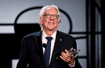 Actor Donald Sutherland receives the Donostia award during the 67th San Sebastián Film Festival on September 26, 2019.