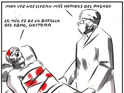 “We’re getting more and more wounded arriving from the past.” “Mine is from the Battle of the Ebro, doctor.”