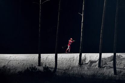 Christian Gow, de Canadá, durante un entrenamiento de biatlón masculino de 4x7,5km, el 23 de febrero de 2018.