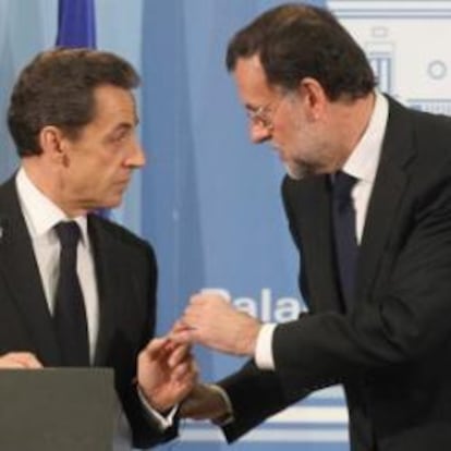 El jefe del Gobierno, Mariano Rajoy, y el presidente francés, Nicolás Sarkozy.