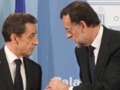 El jefe del Gobierno, Mariano Rajoy, y el presidente francés, Nicolás Sarkozy.