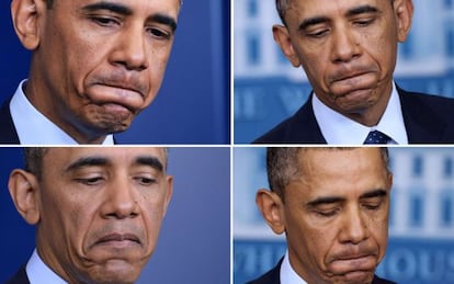 El presidente Barack Obama en varios instantes de su comparecencia de prensa este viernes en la Casa Blanca. 