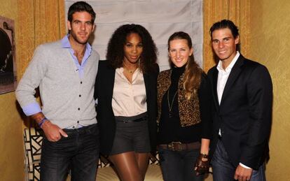 Del Potro, Serena, Azarenka y Nadal, antes de la exhibición.