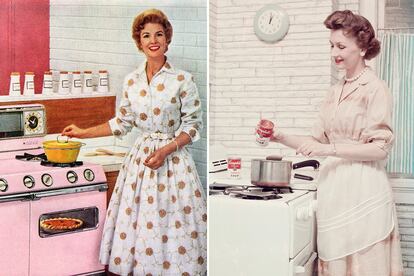El ideal de ama de casa de los 50 es que debía estar impecable también en el hogar. Por eso necesitaba prendas cómodas y prácticas sin perder estilo.