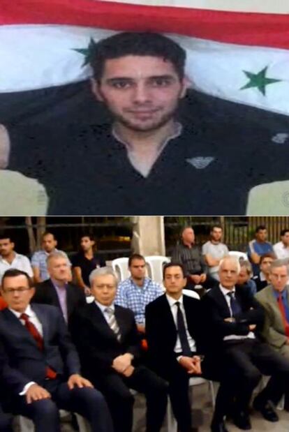 Dos capturas de vídeo muestran al activista Ghiath Matar y a varios embajadores que asistieron a su funeral, liderados por el francés y el estadounidense.