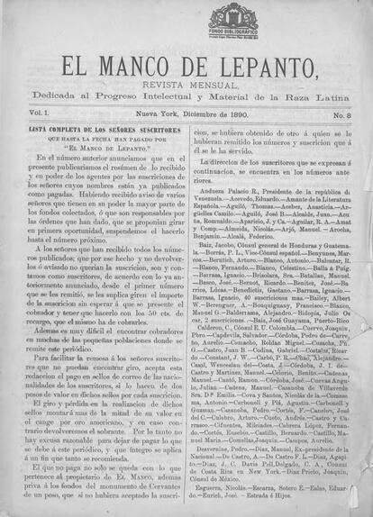 Primera página de la revista 'El Manco de Lepanto'.