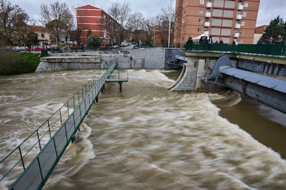 El caudal del río Manzanares a su paso por Madrid Río, este viernes.  