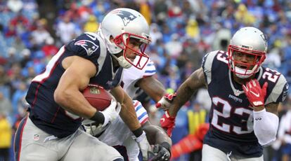 Jogadores dos Patriots numa partida da temporada