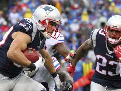 Jogadores dos Patriots numa partida da temporada