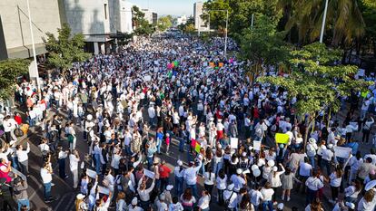 Miles de ciudadanos protestan contra el gobierno del Estado de Sinaloa, el 26 de enero en Culiacán.