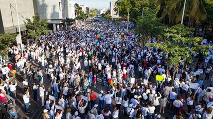 Miles de ciudadanos protestan contra el gobierno del Estado de Sinaloa, el 26 de enero en Culiacán. 