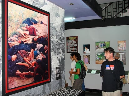 Visitors tour the War Remnants Museum in Hanoi, Vietnam