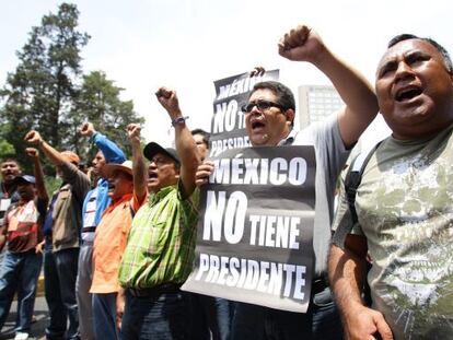 Una protesta de profesores en agosto, en el DF.