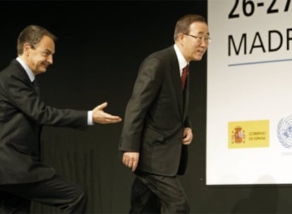 Zapatero y el secretario general de la ONU, Ban Ki-moon, en la Cumbre del Hambre.