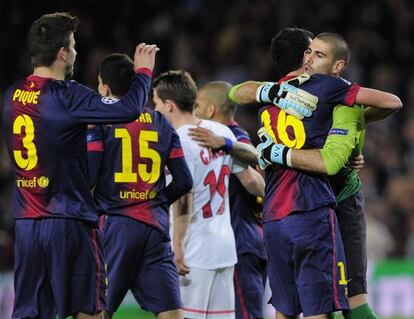 Los jugadores del Barça celebran el pase a semifinales