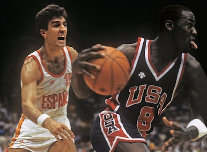 Epi persigue a un joven Michael Jordan durante la final de los Juegos Olímpicos de Los Ángeles, en 1984. El baloncesto robaba, por primera vez en España, el protagonismo al fútbol.