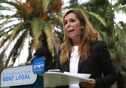 La presidenta del PP catalán, Alícia Sánchez-Camacho, esta mañana en Barcelona.