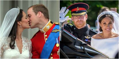 El mayor de los hijos del príncipe Carlos y Lady Di, Guillermo de Inglaterra, se casó en abril de 2011 con Kate Middleton. Fruto de este matrimonio han nacido Jorge, Carlota y Luis de Cambridge. Siete años después, el protagonismo se lo llevarían Enrique de Inglaterra y la actriz Meghan Markle, que se casaron en mayo de 2018. Un año después, el 6 de mayo de este año, los duques de Sussex dieron la bienvenida a su primer hijo, Archie.