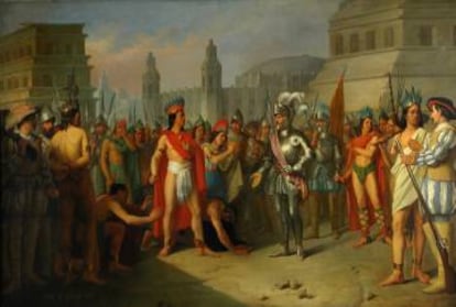 Un cuadro que representa a Hernán Cortés capturando a Guaytemoc del Museo del Prado de Madrid.