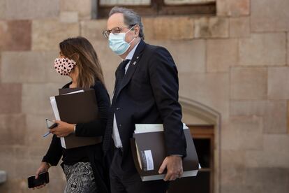 Meritxell Budó, consejera de la Presidencia, y el president Quim Torra, en el Palau de la Generalitat el pasado 4 de agosto.