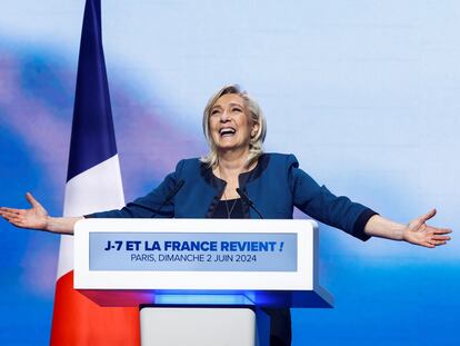 Marine Le Pen, en un mitin de las elecciones europeas.