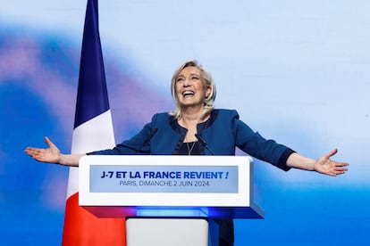 Marine Le Pen, en un mitin de las elecciones europeas.