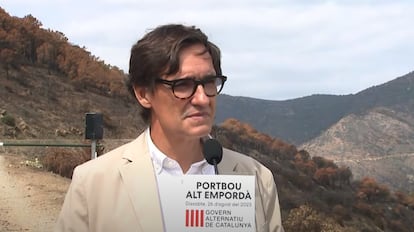 El secretario del PSC, Salvador Illa, durante una rueda de prensa este sábado en Girona.