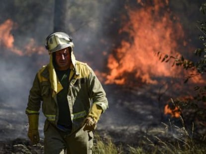  Un brigadista en el incendio forestal de Rairiz de Veiga (Ourense).