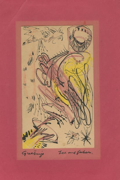 Documento con el que el artista estadounidense Jackson Pollock felicitó, en su nombre y en el de su esposa Lee Krasner, la Navidad de 1946
