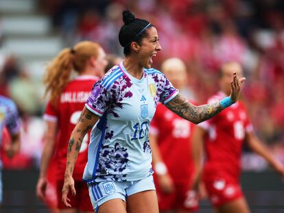 Jenni Hermoso celebra su gol, en una foto difundida por la RFEF.