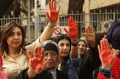 Manifestación contra la esclavitud sexual en Beirut