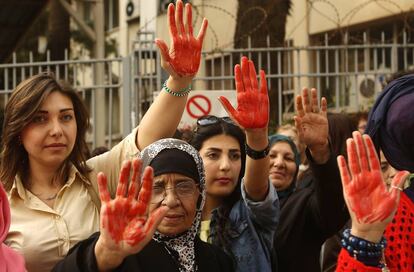 Manifestaci&oacute;n contra la esclavitud sexual en Beirut