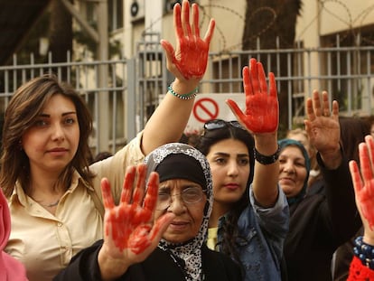 Manifestaci&oacute;n contra la esclavitud sexual en Beirut